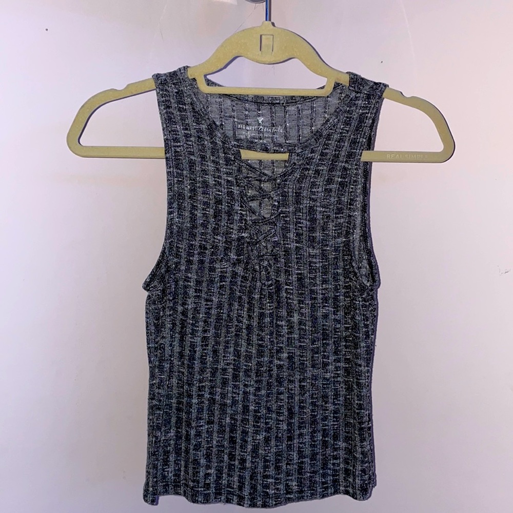 Lace up gray tank top, not cropped, barley worn
